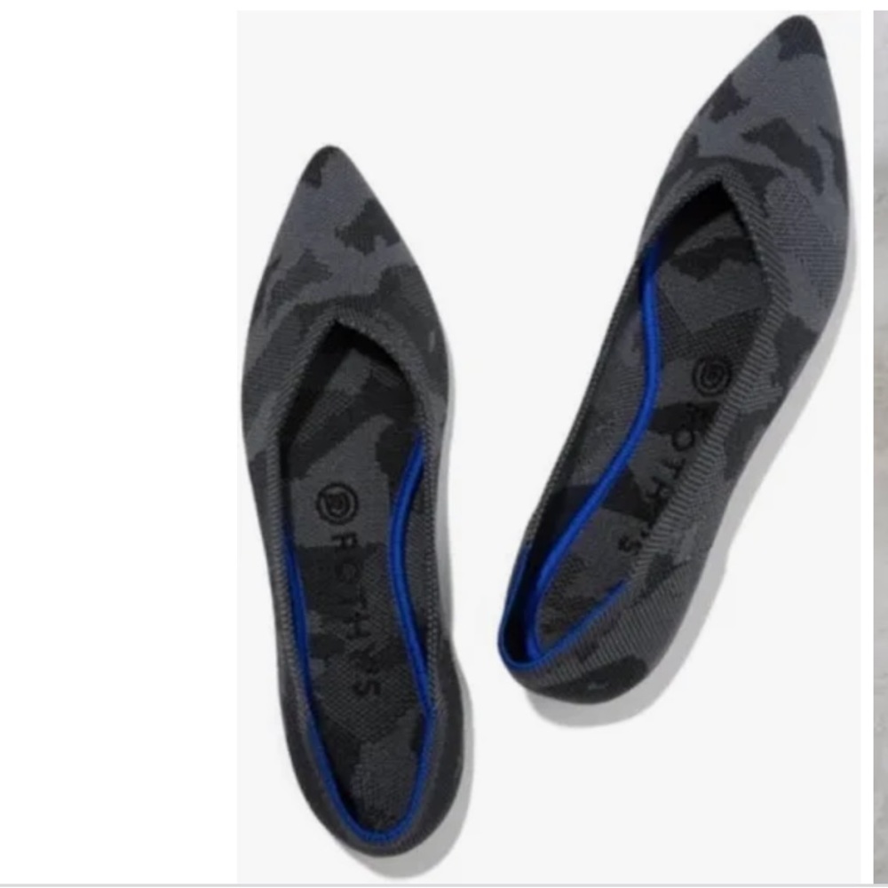 Rothy’s pointed flats, gray camouflage, size 8.
